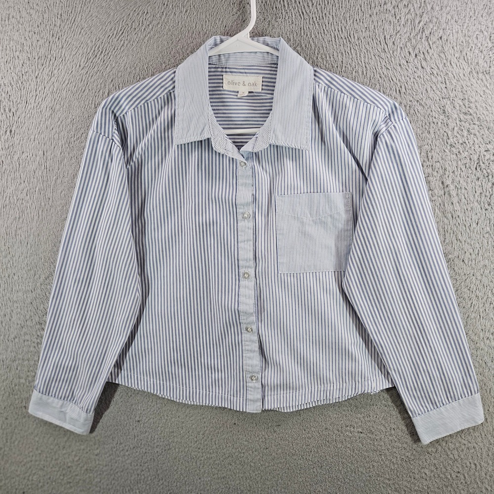 Olive & Oak Womens Blue White Striped Button Down Shirt Medium